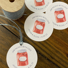 Load image into Gallery viewer, Textured White TAGS - 49mm Round Two Inch Tags - Jam Jar or Mason Jar Watercolor Design - Printed and Cut - CUSTOM - Party Wedding Favor