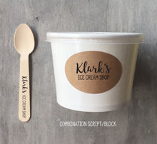 Load image into Gallery viewer, Custom Label - 8 Ounce White Ice Cream Cup, Wooden Spoon and Recycled Brown Kraft Label - Free US Shipping