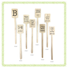 Load image into Gallery viewer, Personalized TWO-SIDED Wooden Drink Stirrers or Cupcake Picks - Custom Text or Graphic - Font Choice