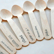 Load image into Gallery viewer, FREE U.S. Shipping QTY 25 Ice Cream Cups and Printed Message Spoons - Choose Your Cup Color and Size - Plus Wooden Spoons