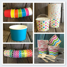 Load image into Gallery viewer, FREE U.S. Shipping QTY 25 Ice Cream Cups and Printed Message Spoons - Choose Your Cup Color and Size - Plus Wooden Spoons