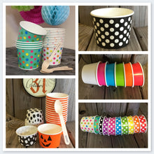 Load image into Gallery viewer, FREE U.S. Shipping QTY 25 Ice Cream Cups and Printed Message Spoons - Choose Your Cup Color and Size - Plus Wooden Spoons