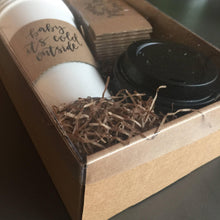 Load image into Gallery viewer, Holiday Themed Coffee Boxed Gift Sets!! Brown Kraft Sleeves, White Cups and Black Lids - Christmas Hostess or Corporate Gift