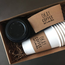 Load image into Gallery viewer, Coffee Themed Disposable Serving Sets - Brown Kraft Sleeves, White Cups - Great Gift for the Coffee Lover
