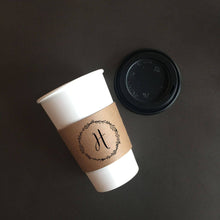 Load image into Gallery viewer, Personalized Natural Brown Kraft Coffee Sleeves, White Cups & Black Lids - Monogram Choice - FREE U. S. SHIPPING