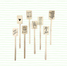 Load image into Gallery viewer, Wooden Drink Stirrers- Wood Coffee Stir Sticks - Cupcake Picks - Choose Your Design - FREE U. S. SHIPPING