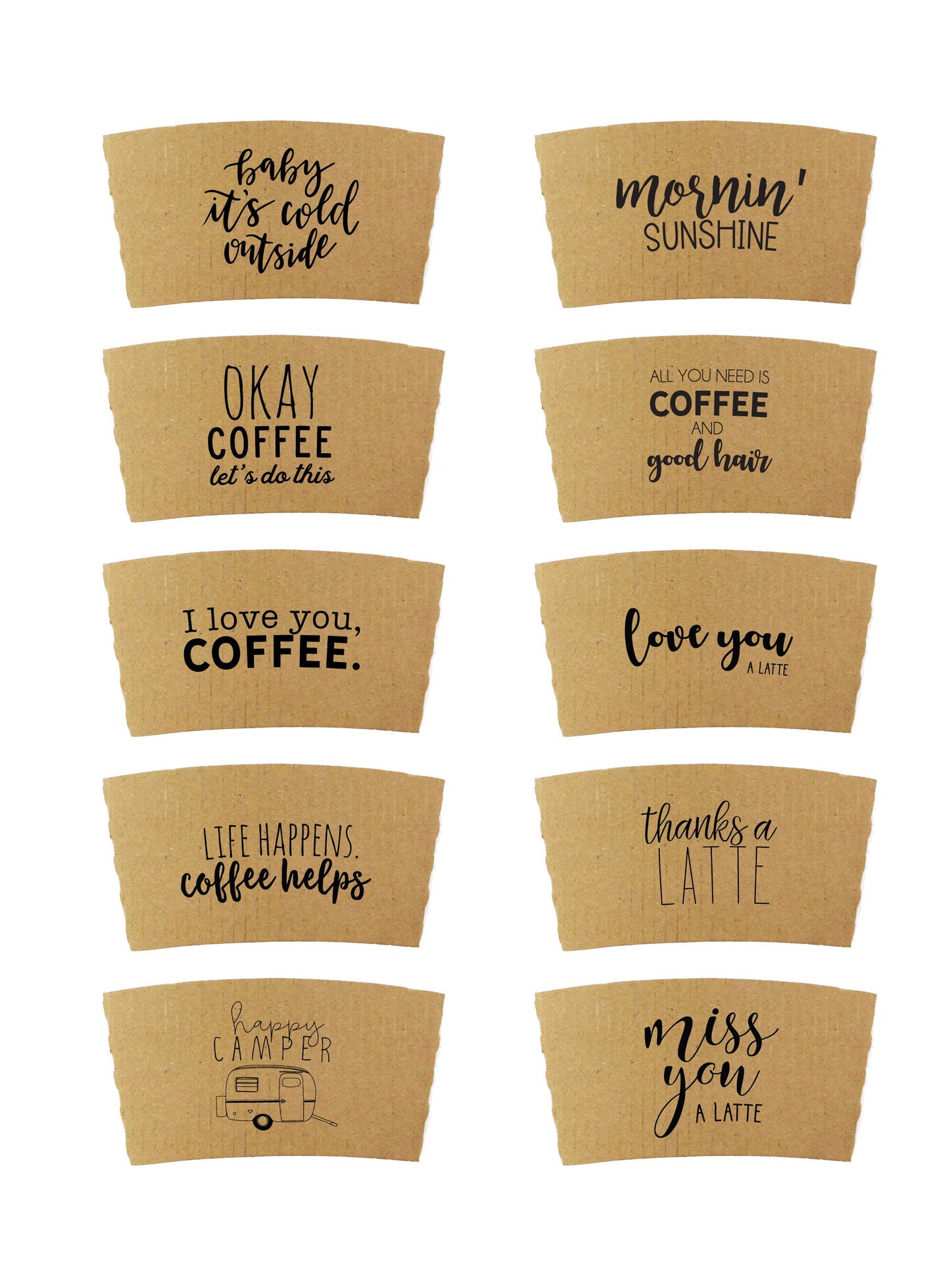 Coffee Themed Disposable Serving Sets - Brown Kraft Sleeves, White Cups - Great Gift for the Coffee Lover