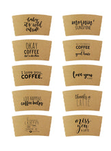 Load image into Gallery viewer, Coffee Themed Disposable Serving Sets - Brown Kraft Sleeves, White Cups - Great Gift for the Coffee Lover