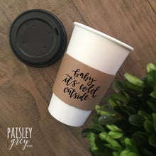 Load image into Gallery viewer, Coffee Themed Disposable Serving Sets - Brown Kraft Sleeves, White Cups - Great Gift for the Coffee Lover