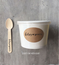 Load image into Gallery viewer, Custom - (QTY 40) 8 Ounce White Ice Cream Cup, With or Without Lids, Wooden Spoon and Recycled Brown Kraft Label Set - Free US Shipping