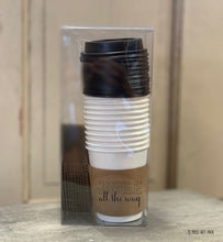 Load image into Gallery viewer, Gift Box - 10 Piece Clear Boxed Set - Sleeves Cups Lids Printed in White on Black or Brown - Set of 10