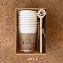 Load image into Gallery viewer, Holiday Themed Coffee Boxed Gift Sets!! Brown Kraft Sleeves, White Cups and Black Lids - Christmas Hostess or Corporate Gift
