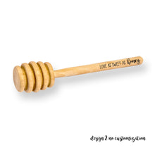 Load image into Gallery viewer, Personalized Wooden Honey Dipper in Two Sizes - Custom Text or Graphic - Font Choice - Wedding - Business - Gift Packaging