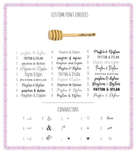 Load image into Gallery viewer, Personalized Wooden Honey Dipper in Two Sizes - Custom Text or Graphic - Font Choice - Wedding - Business - Gift Packaging