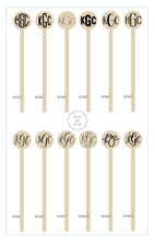 Load image into Gallery viewer, Monogram Personalized Wooden Drink Stirrers or Cupcake Picks - CUSTOM MONOGRAM - Font Choice