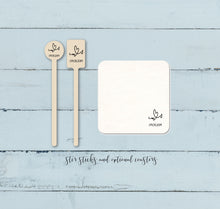 Load image into Gallery viewer, Personalized Wooden Drink Stirrers and Option to Add Matching Coasters - Letter and Letter Connected by Heart - Your Letter Choices