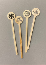 Load image into Gallery viewer, Wooden Drink Stirrers- Wood Coffee Stir Sticks - Cupcake Picks - Baby Designs - FREE U. S. SHIPPING