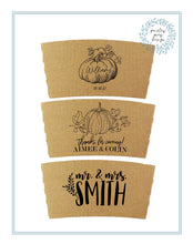 Load image into Gallery viewer, Ready to Ship - Not Customized - Natural Brown Kraft Coffee Sleeves and Optional Cups & Lids - Fall Design Choice - FREE U. S. SHIPPING