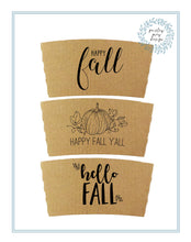 Load image into Gallery viewer, Ready to Ship - Not Customized - Natural Brown Kraft Coffee Sleeves and Optional Cups & Lids - Fall Design Choice - FREE U. S. SHIPPING