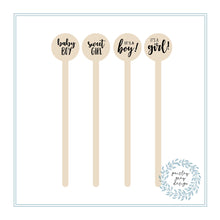 Load image into Gallery viewer, Wooden Drink Stirrers- Wood Coffee Stir Sticks - Cupcake Picks - Baby Designs - FREE U. S. SHIPPING