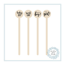 Load image into Gallery viewer, Wooden Drink Stirrers- Wood Coffee Stir Sticks - Cupcake Picks - Baby Designs - FREE U. S. SHIPPING