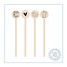 Load image into Gallery viewer, Wooden Drink Stirrers- Wood Coffee Stir Sticks - Cupcake Picks - Baby Designs - FREE U. S. SHIPPING