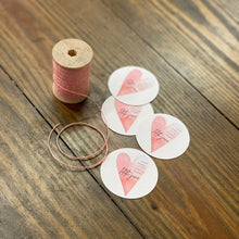Load image into Gallery viewer, Free Shipping - Texured White TAGS - 49mm Round Two Inch Tags - Heart Watercolor Design - Printed and Cut - CUSTOM - Wedding Baby Shower