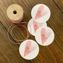 Load image into Gallery viewer, Free Shipping - Texured White TAGS - 49mm Round Two Inch Tags - Heart Watercolor Design - Printed and Cut - CUSTOM - Wedding Baby Shower