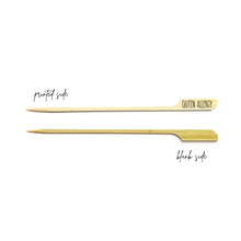 Load image into Gallery viewer, Bamboo Allergy Pointed Picks Markers - Allergy - Dairy - Gluten - Nut - Egg - Printed in Black Ink - Quick Ship - Two Sizes Available