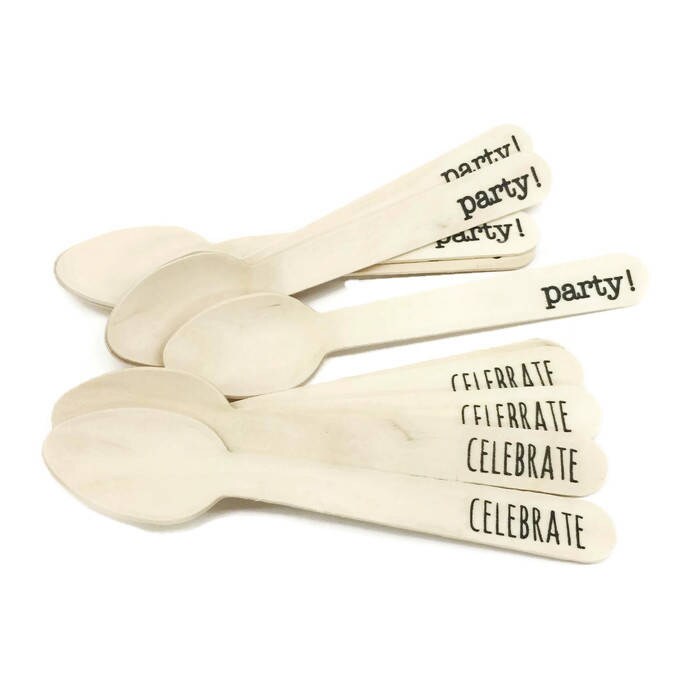 Personalized Wooden Utensils Available in Three Sizes - Custom Text or Graphic - Font Choice - FREE U. S. SHIPPING