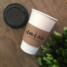 Load image into Gallery viewer, Custom GRADUATION Themed Natural Brown or White Kraft Coffee Sleeves - Custom Graphic Choice or Fully Custom