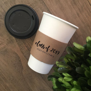 Custom GRADUATION Themed Natural Brown or White Kraft Coffee Sleeves - Custom Graphic Choice or Fully Custom