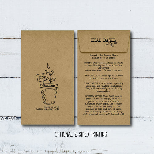 Custom Design Two-Sided Print 100% Recycled Brown Kraft Personalized Seed Packets - Optional Seeds - Wedding Favors - FREE U. S. SHIPPING