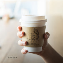 Load image into Gallery viewer, Personalized Natural Brown or White Kraft Coffee Sleeves or Sleeves Cups &amp; Lids - Optional Stirrers - Your Design Choice and Customization