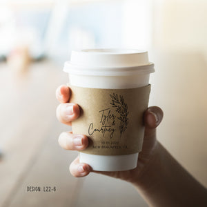 Personalized Natural Brown or White Kraft Coffee Sleeves or Sleeves Cups & Lids - Optional Stirrers - Your Design Choice and Customization