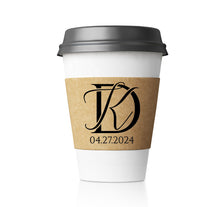 Load image into Gallery viewer, Personalized Natural Brown or White Kraft Coffee Sleeves or Sleeves Cups &amp; Lids - Optional Stirrers - Your Design Choice and Customization