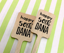 Load image into Gallery viewer, Personalized Wooden Drink Stirrers or Cupcake Picks - Custom Text or Graphic - Font Choice