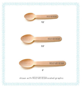 Personalized Wooden Utensils Available in Three Sizes - Custom Text or Graphic - Font Choice - FREE U. S. SHIPPING
