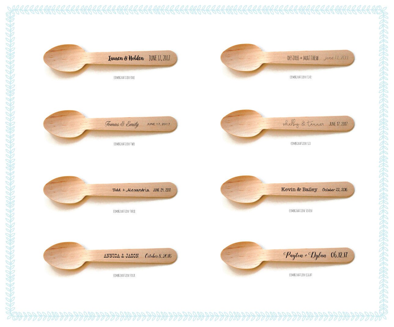 Personalized Wooden Utensils Available in Three Sizes - Custom Text or Graphic - Font Choice - FREE U. S. SHIPPING