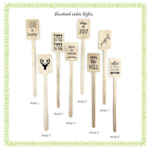 Load image into Gallery viewer, Personalized Wooden Drink Stirrers or Cupcake Picks - Custom Text or Graphic - Font Choice