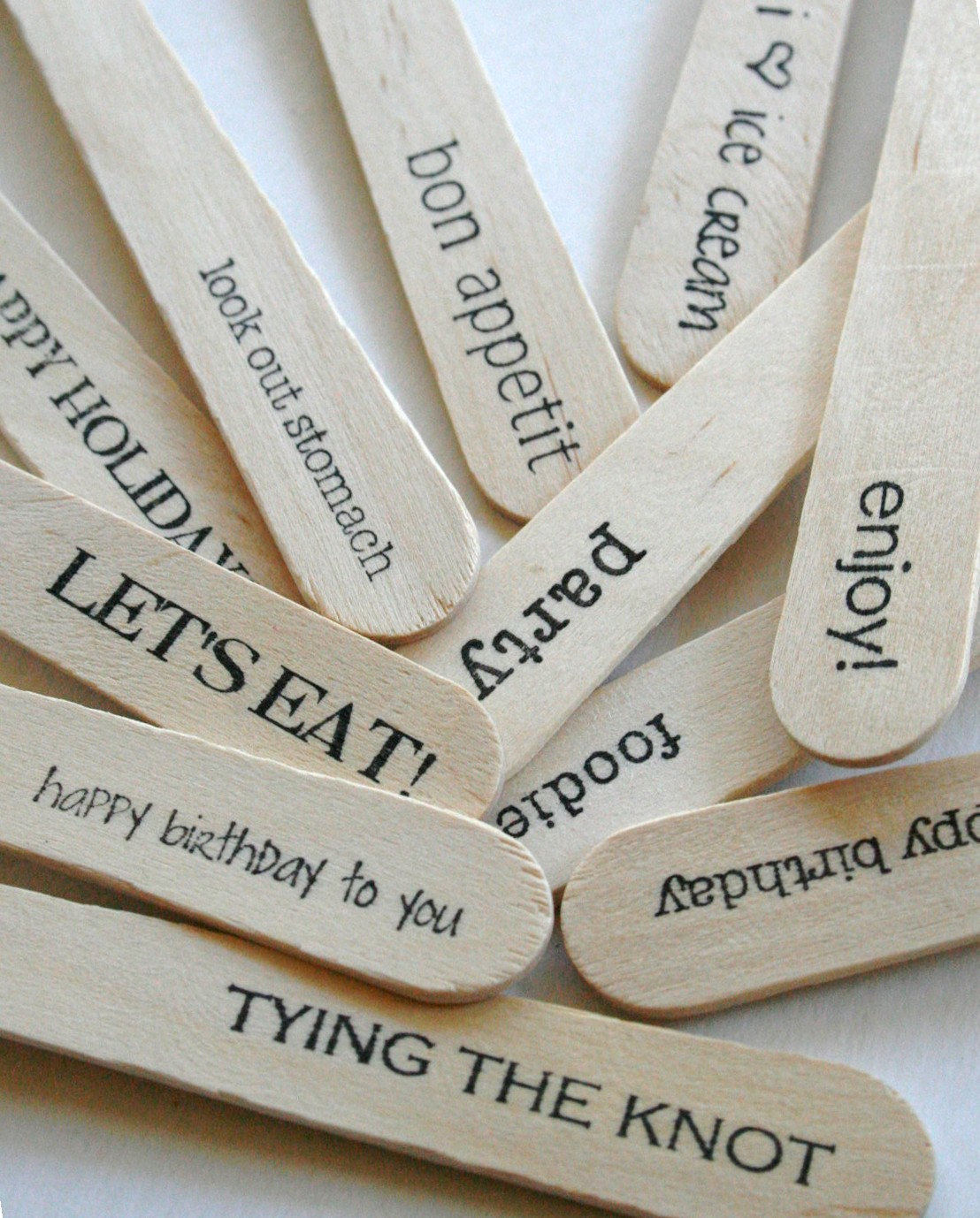 FREE U.S. Shipping QTY 25 Ice Cream Cups and Printed Message Spoons - Choose Your Cup Color and Size - Plus Wooden Spoons