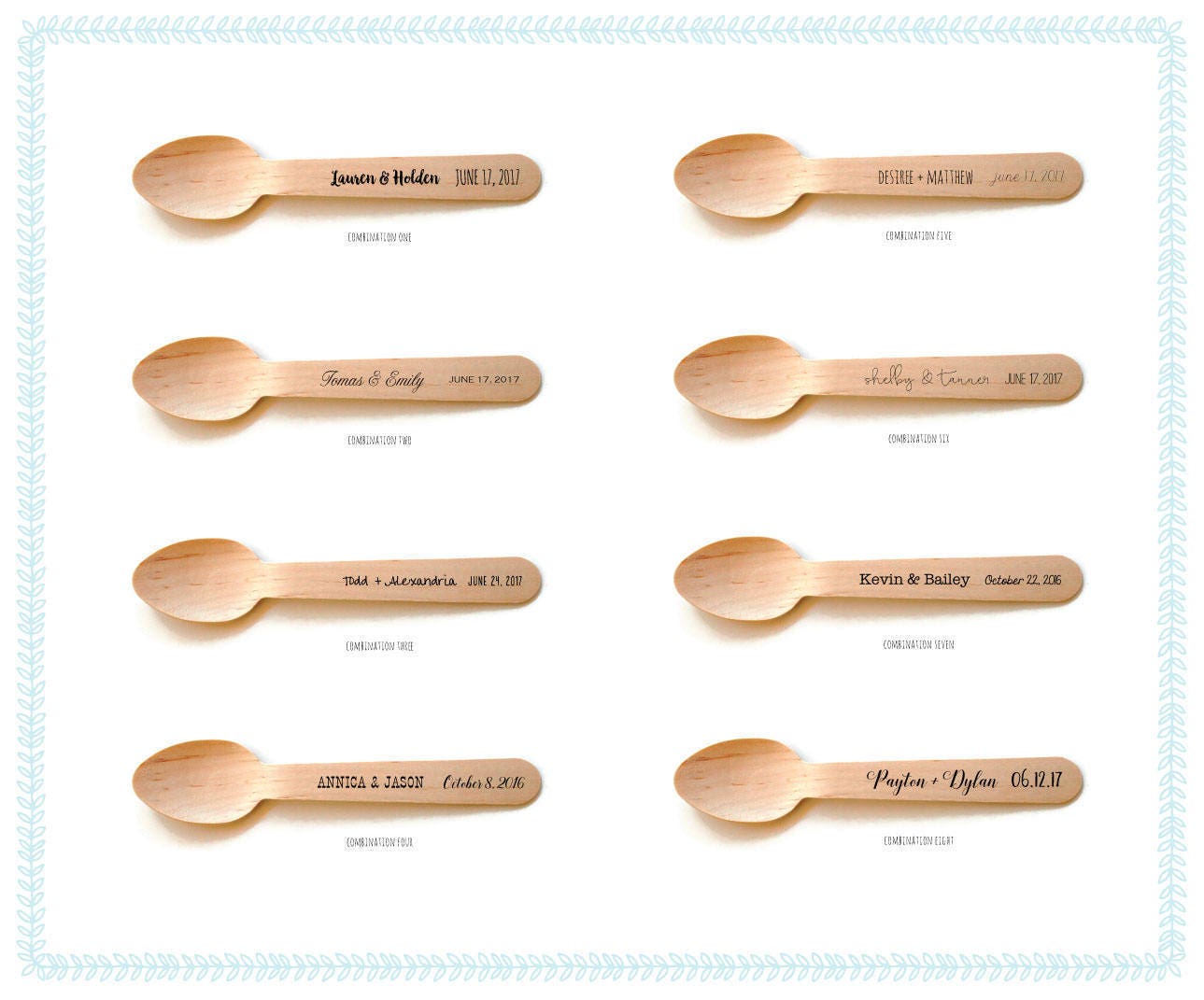 Personalized Wooden Utensils Available in Three Sizes - Custom Names - FREE U. S. SHIPPING