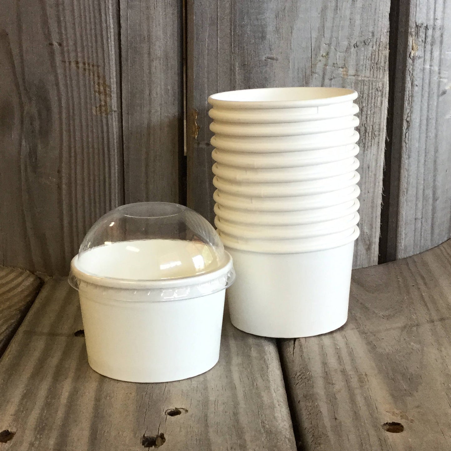 FREE U.S. Shipping QTY 25 Ice Cream Cups and Printed Message Spoons - Choose Your Cup Color and Size - Plus Wooden Spoons