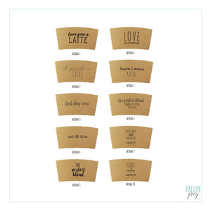 Personalized Natural Brown Kraft Custom Coffee Sleeves, White Cups and Black Lids - Script Name + Name Graphic