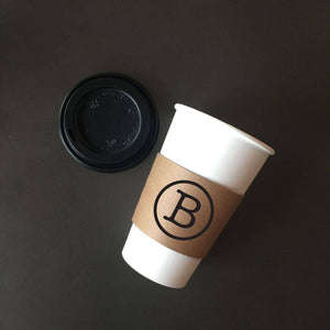 Personalized Natural Brown Kraft Coffee Sleeves, White Cups & Black Lids - Monogram Choice - FREE U. S. SHIPPING