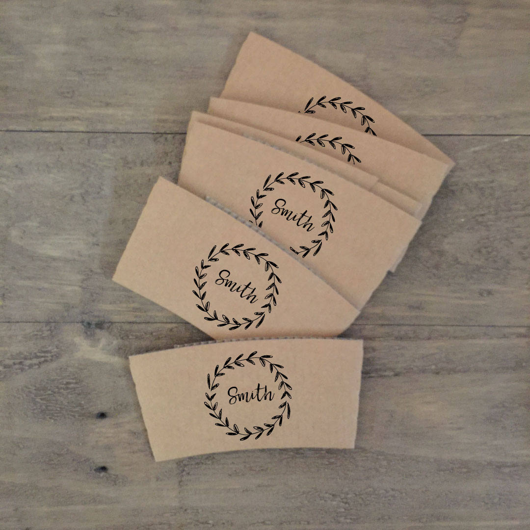 Personalized Natural Brown Kraft Coffee Sleeves - Monogram Choice - FREE U. S. SHIPPING