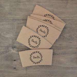 Personalized Natural Brown Kraft Coffee Sleeves - Monogram Choice - FREE U. S. SHIPPING