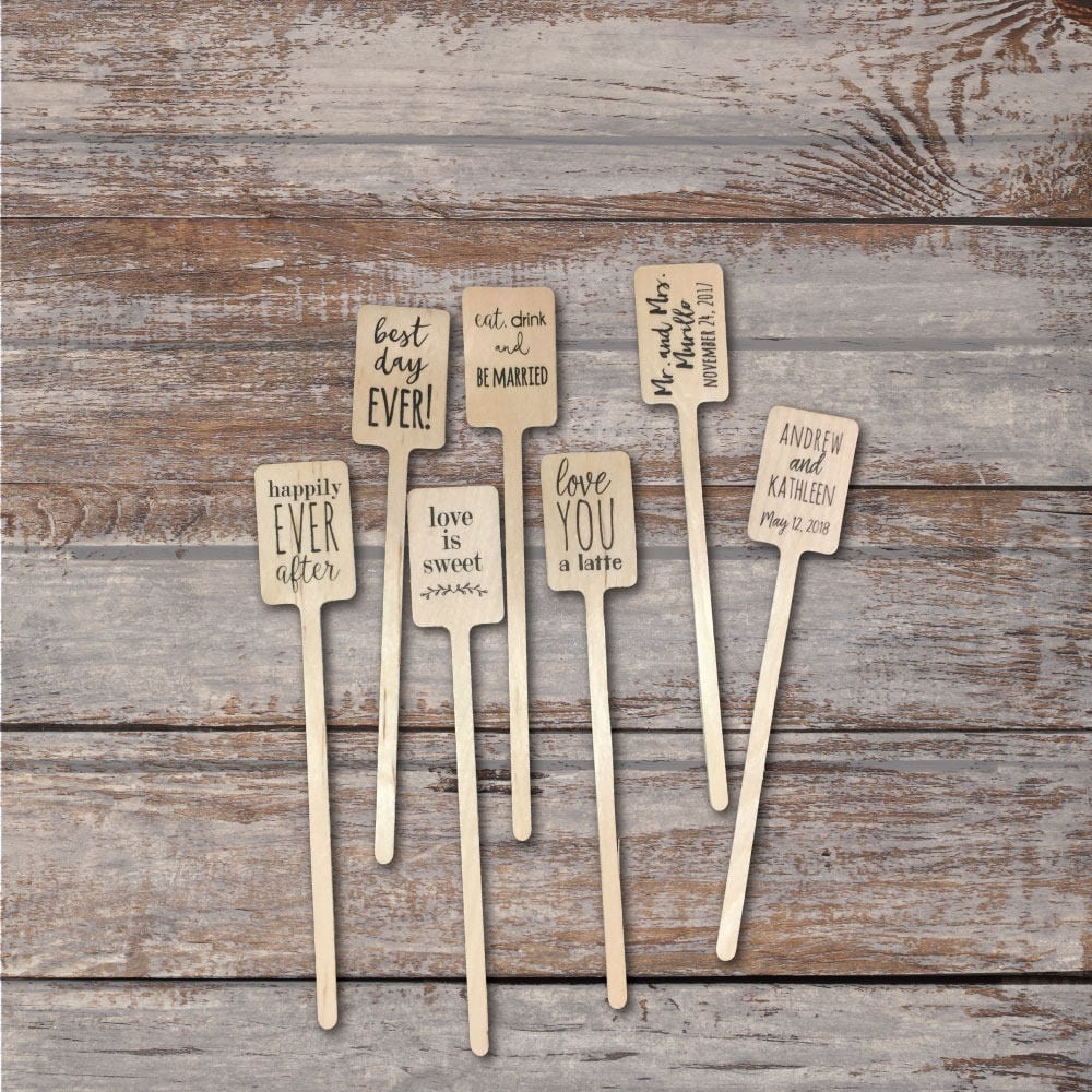 Wooden Drink Stirrers- Wood Coffee Stir Sticks - Cupcake Picks - Choose Your Design - FREE U. S. SHIPPING