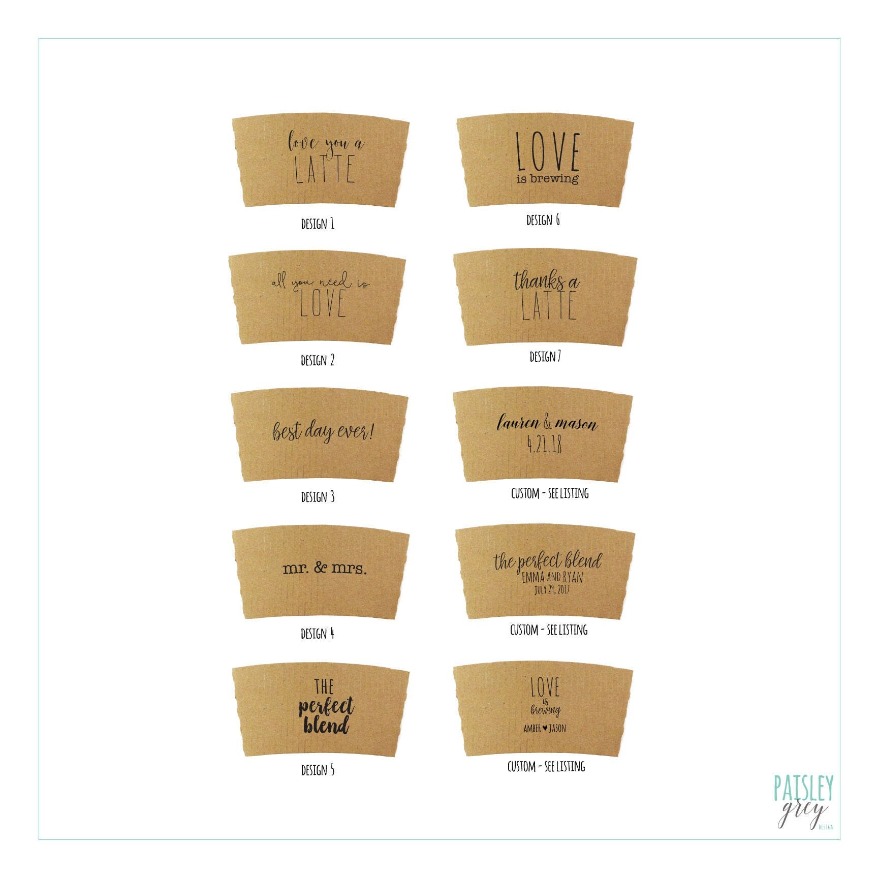 Natural Brown Kraft Coffee Sleeves -OR- Full Set of Sleeves Cups and Lids - Baby is Brewing - FREE U. S. SHIPPING
