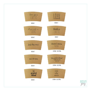 Natural Brown or White Kraft Coffee Sleeves - Love is Brewing - FREE U. S. SHIPPING